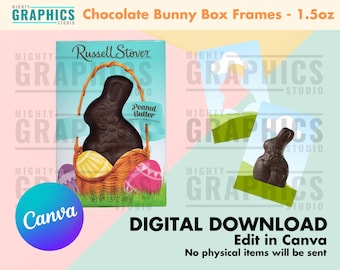 Chocolate Bunny Label Template for 1.5oz RS editable treat box canva frame easter bunny sunday candy basket egg hunt religious