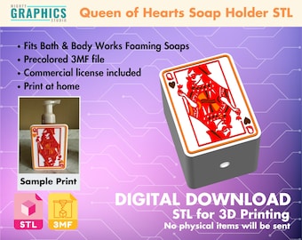 Foaming soap holder stl for foaming 3d printing file valentines queen of hearts decoration for bathroom printable decor hand soap display