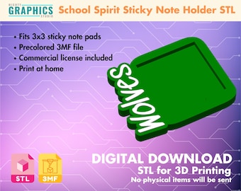 Sticky note holder school spirit wolves stl for 3d printing file back to school appreciation gift for teachers and coaches sport team mascot