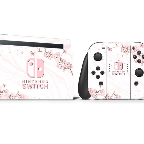 Cherry Blossom on Pastel Pink Marble 3M Premium Wrapping Vinyl Full Wrap For Nintendo Switch