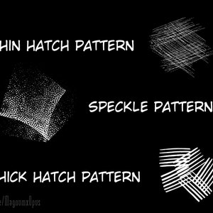 May include: A black and white image showing three different types of patterns: thin hatch, speckle, and thick hatch. The text "THIN HATCH PATTERN", "SPECKLE PATTERN", and "THICK HATCH PATTERN" is included in the image.