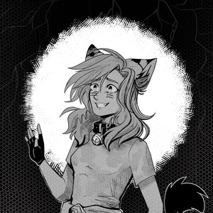 May include: Black and white illustration of a cat-like person with a worried expression. The person is wearing a loose-fitting shirt and pants. The text "JUST LIKE GLASS" is above the person.