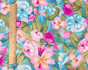 Fabric cotton jersey with flowers flowers flower meadow design white pink green yellow colorful dress fabric
