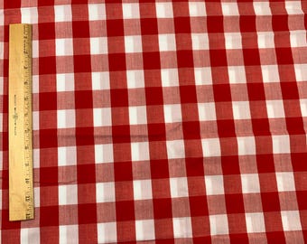 Vintage Fabric Checked Gingham Picnic Plaid 3+ yds x 44" Bright Red White Sewing Material Three Pieces