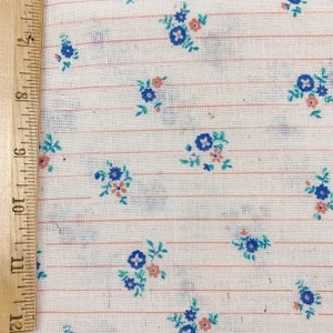 Vintage Fabric Floral Ticking Natural Fleck 1 yd + 32" x 44" Pink Blue Green Off White Sewing Material
