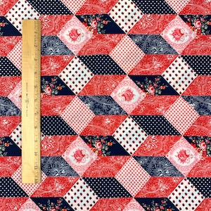 Vintage Fabric Cheater Patchwork Bandana Calico Country Prairie Floral 1 yd + 20&quot; x 45&quot; Blue Red White Sewing Material