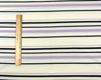Vintage Polyester Knit Striped Stripes 1 yd + 28" x 60" Purple Off White Navy Blue Sewing Material