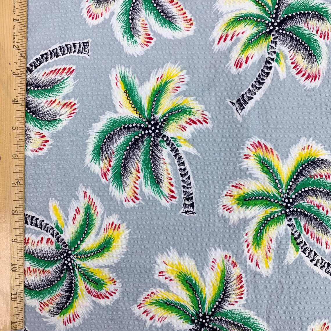 True Vintage Fabric Hawaiian Palm Trees Island Plisse Etsy