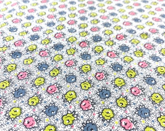 True Vintage Fabric Mod MCM Spotty Dot Floral Flower Muted Colorful 3 yds + 15" x 35" Green Pink Blue White Sewing Material