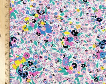 Vintage Fabric Cranston Schwartz Liebman Abstract Rad Floral BTY 1 yd x 44" Periwinkle Purple Yellow Green Sewing Material
