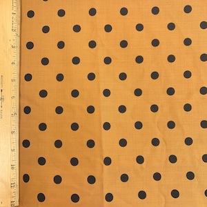 Gold & Black Fabric Polka Dots Drapey Rayon Blend Mustard Yellow BTY 1 yd x 44&quot; Sewing Material