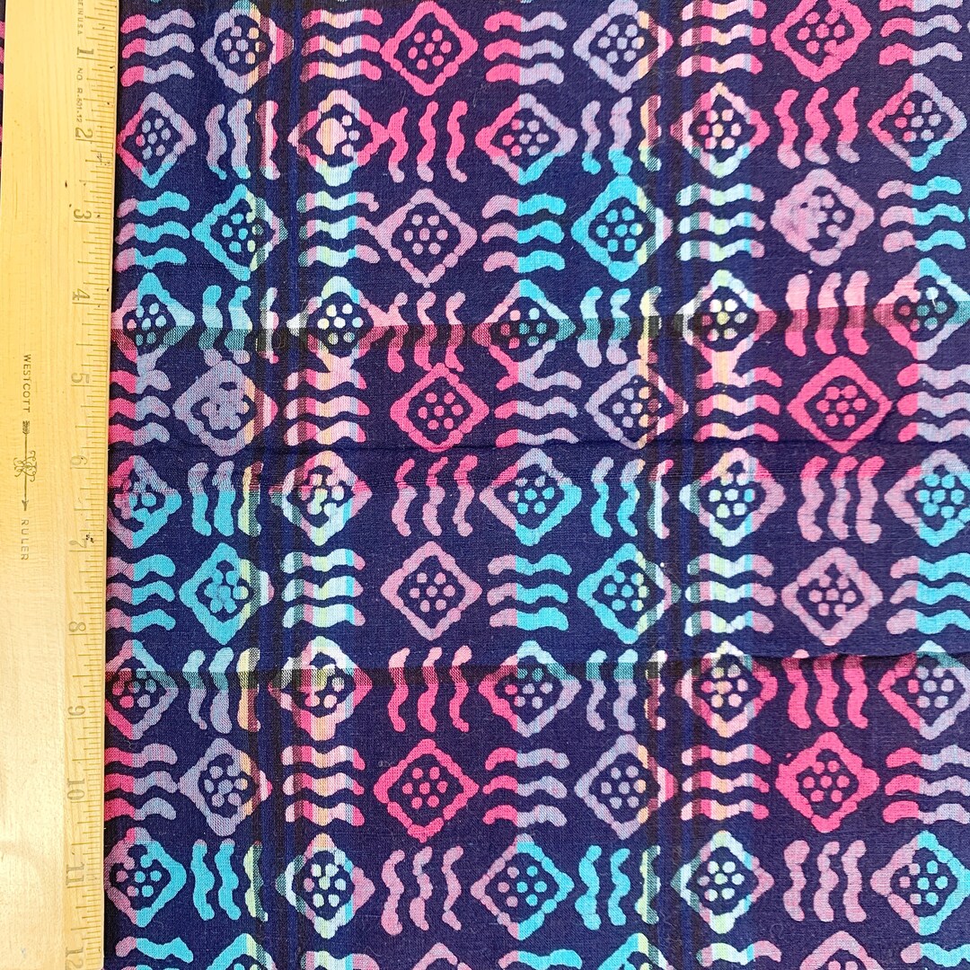 Multicolor Batik Print Fabric 2 Yds 17 X 44 Fuchsia Blue Sewing Material Etsy