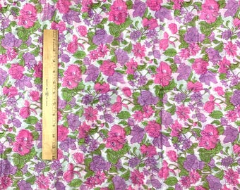 Vintage Fabric 80s Sketched Abstract Floral Flowers Dress Fabric Drapey 4 yds + 19" x 44" Purple Pink Green White Sewing Material