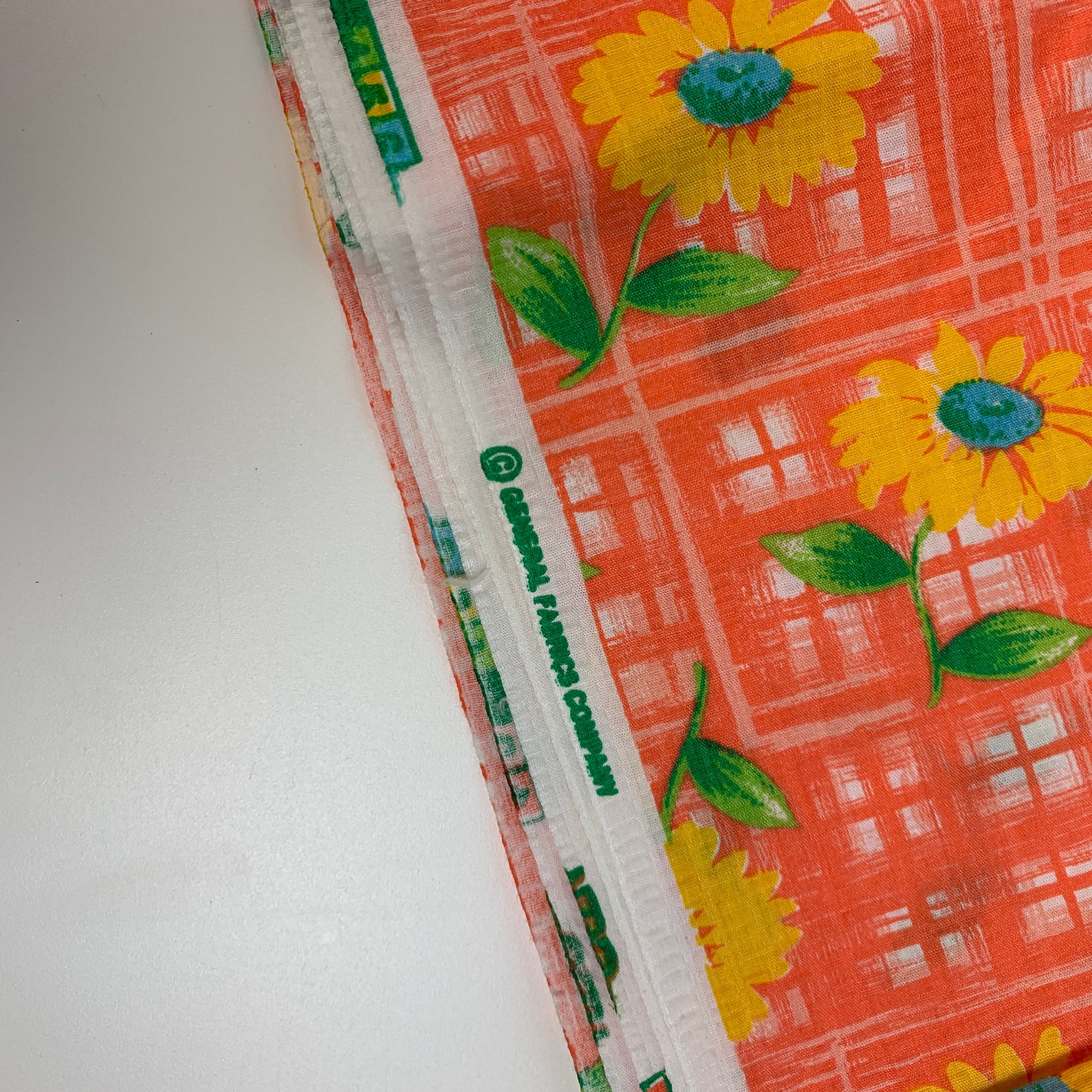 Vintage General Fabrics Company Bright Orange Plaid Yellow Etsy