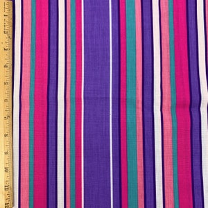 Vintage Fabric Russell Brand Colorful Vibrant Stripes Striped 1 yd + 8" x 44" Purple Pink Teal White Sewing Material