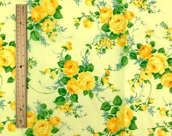 Vintage Dress Fabric 70s Cottage Floral Flower Drapey Crepe Lightweight 3 yds + 25" x 45" Yellow Green Blue Sewing Material