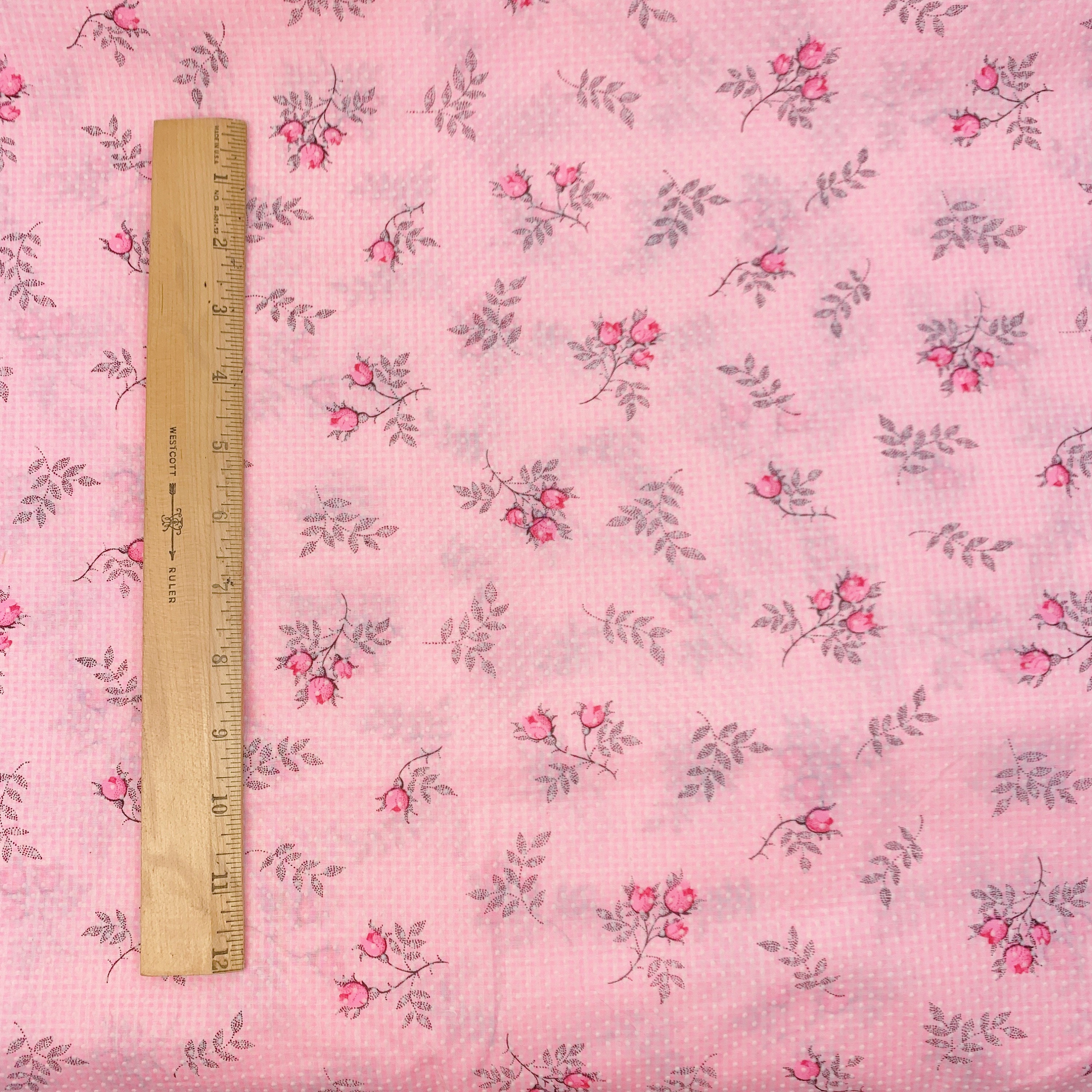 Vintage Fabric Flowers Floral Roses Flocked Swiss Dot Gingham Plaid 2 Yds 2 X 45 Plus Extra Pink