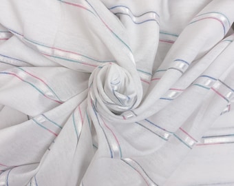 Vintage Polyester Jersey Knit Fabric Pastel Rainbow Stripe BTY 1 yd x 64" White Green Pink Blue Sewing Material