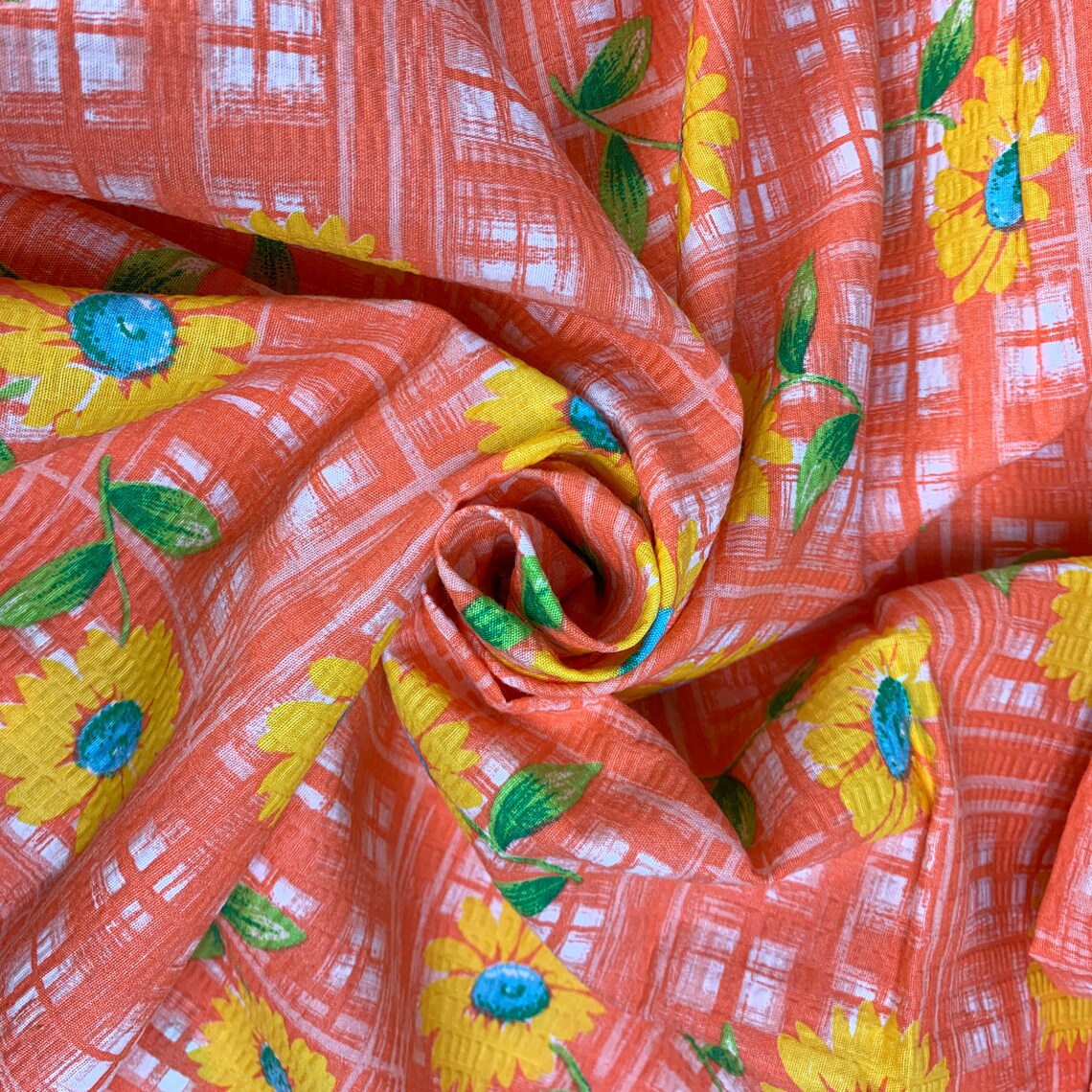 Vintage General Fabrics Company Bright Orange Plaid Yellow Etsy
