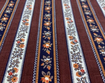 Vintage Fabric Peter Pan Cottage Fall Floral Moody Stripes Striped Vining Floral Flowers BTY 1 yd x 44" Brown Black Gold Sewing Material