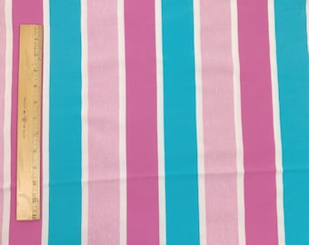 Vintage Polyester Knit Fabric Bright Striped Stripes 1.5 yds x 58" Purple White Blue Sewing Material