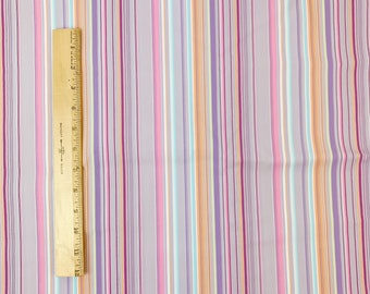 Vintage Fabric 90s Colorful Striped Dress Fabric 2.5 yds x 54" Pink Purple Orange Yellow Sewing Material