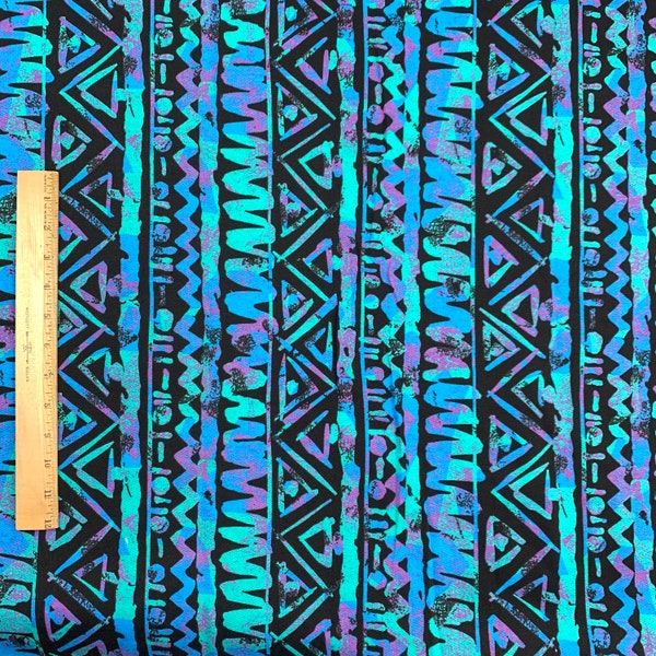 Vintage Fabric Cranston Millworth Rad Wild Colorful Geometric Fleece 80s 90s 1 yd + 18" x 62" Blue Purple Green Black Sewing Material