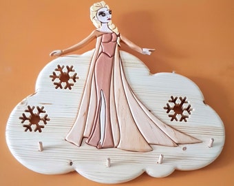 Elsa Snow Queen Wooden Key Hanger, Bedroom Furniture, Cloth Hanger, Kids Room Furniture