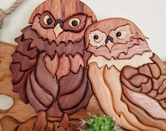 Owl Couple Intarsia Pattern, Wooden Bird Wall Art Digital Template, Love Owls PDF Download