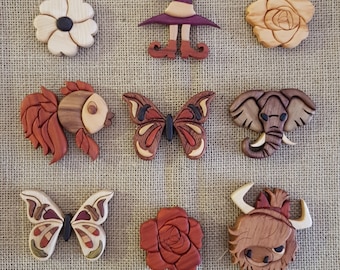 Estatuilla de madera coleccionable, Adorno de madera, Accesorio de madera, Mariposa Intarsia, Unicornio Intarsia, Pez Intarsia, Elefante Intarsia