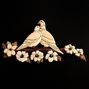Intarsia Pattern: Two White Pigeons, Spring Tree Branch (PDF Download)