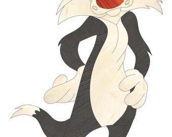 Playful Cartoon Cat Intarsia Pattern, Whimsical Woodworking Design, Animated Wall Art PDF