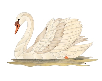 Swan Intarsia Pattern, Elegant Water Bird Wood Art PDF, Peaceful Home Decor Digital Download