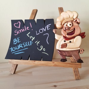 Pig Chef Kitchen Decor Black Board Intarsia Pattern Scroll Saw Pattern Pattern Only download Pdf Wood Intarsia Pdf Pattern Digital Pattern