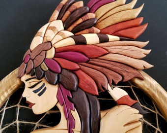 Attrape-rêves femme motif intarsia : art mural en bois décoratif, modèle PDF numérique pour le travail du bois
