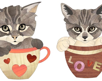 Kittens in Cup Intarsia Pattern: Scroll Saw PDF (Digital Download)