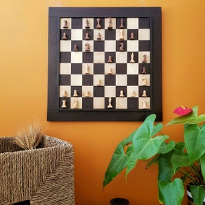 Chess Board Game Wall Decor, Wooden Chess Pieces, Gift for Chess Lover ...