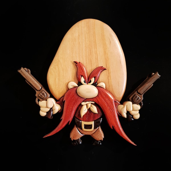 Yosemite Sam Wood Intarsia, Striking Wall Decor, Tabletop Decor, Gift for Dad, rustic charm, classic cartoon, home decor, office decor