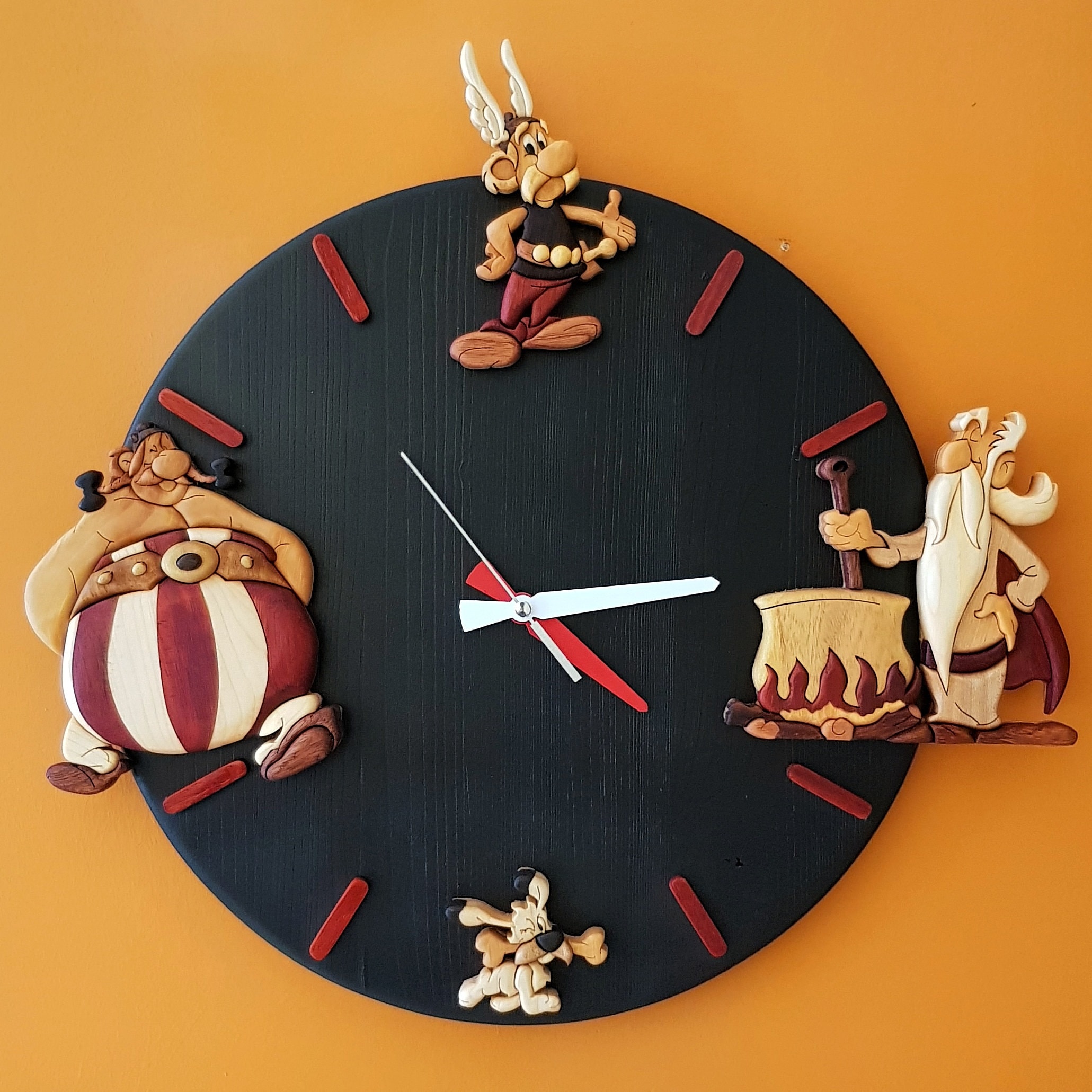 Brave Warrior Intarsia Wood Wall Clock Handcrafted Comic Art Decor
