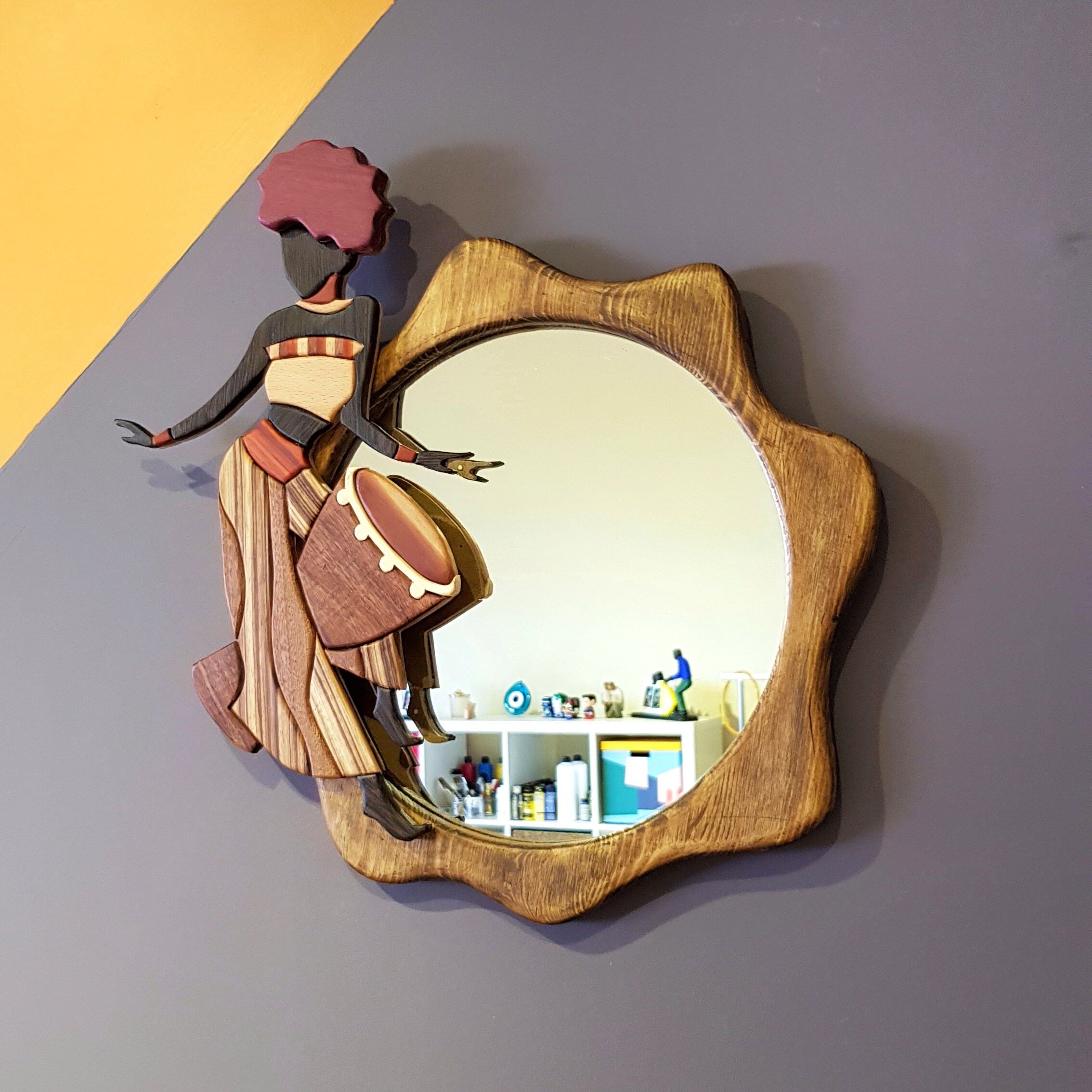 Buy Elsa Snow Queen Fan Mirror: Handmade Intarsia Wood Wall Art