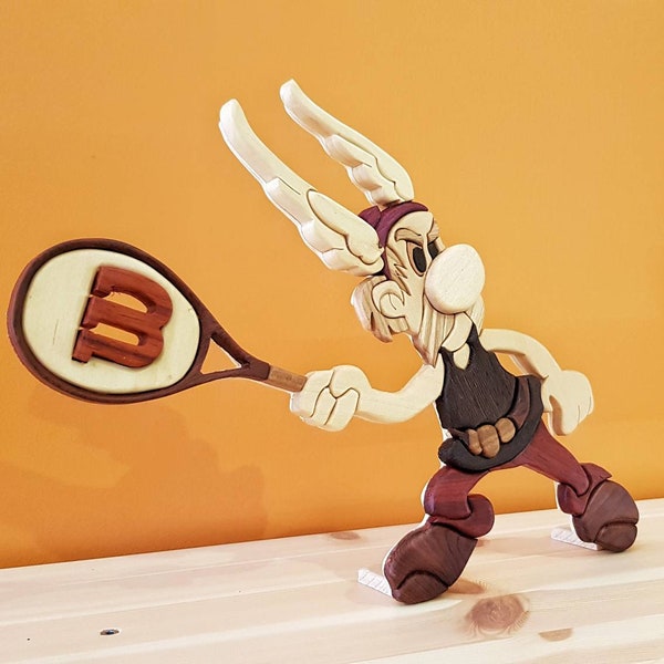 Asterix Collectible Figurine, Tabletop Decor, Tennis Racket, House Warming Ornament, Gift for Him, Home Decor, Gift for Tennis Lovers