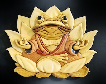 Wise Frog Intarsia Pattern: Lotus Flower Yoga Design (PDF Download)