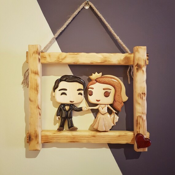 Handmade Wooden Wedding Portrait: Intarsia Couple Art