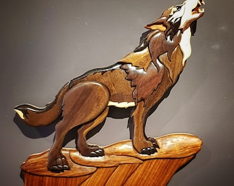 Howling Wolf Intarsia Pattern, Wooden Wall Art Scroll Saw Plan, Animal PDF Download
