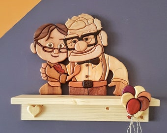 Up Characters Unique Wooden Shelf, Anniversary Gift, Wedding Gift, House Warming Shelf, Wall Decor, Gift for Lover, Kitchen Decor, Wall Art