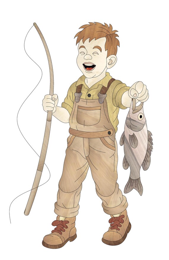 boy with fishing pole pattern printable cut out Fishing Boy Intarsia Pattern PDF, Digital Download Wooden Child Fisherman  Wall Art Template