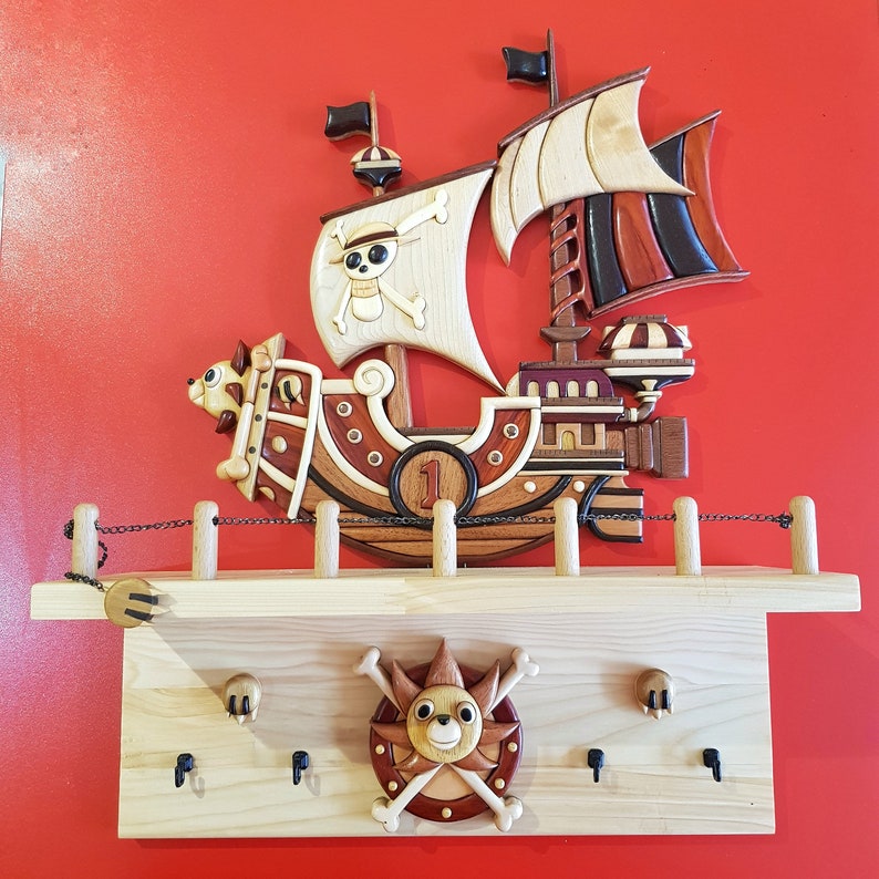 Wooden Pirate Ship Key Holder – Anime Inspired Nautical Wall Organizer ...