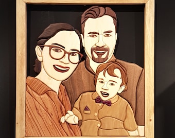 Op maat gemaakte houten familieportret Intarsia: gepersonaliseerde houten muurkunst