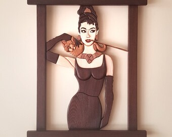 Audrey Hepburn, House Warming Picture Frame, Wall Decor, Wooden Iconic Ornament, Living Room Decor, Bar Decor, Hanging Decor, Hollywood