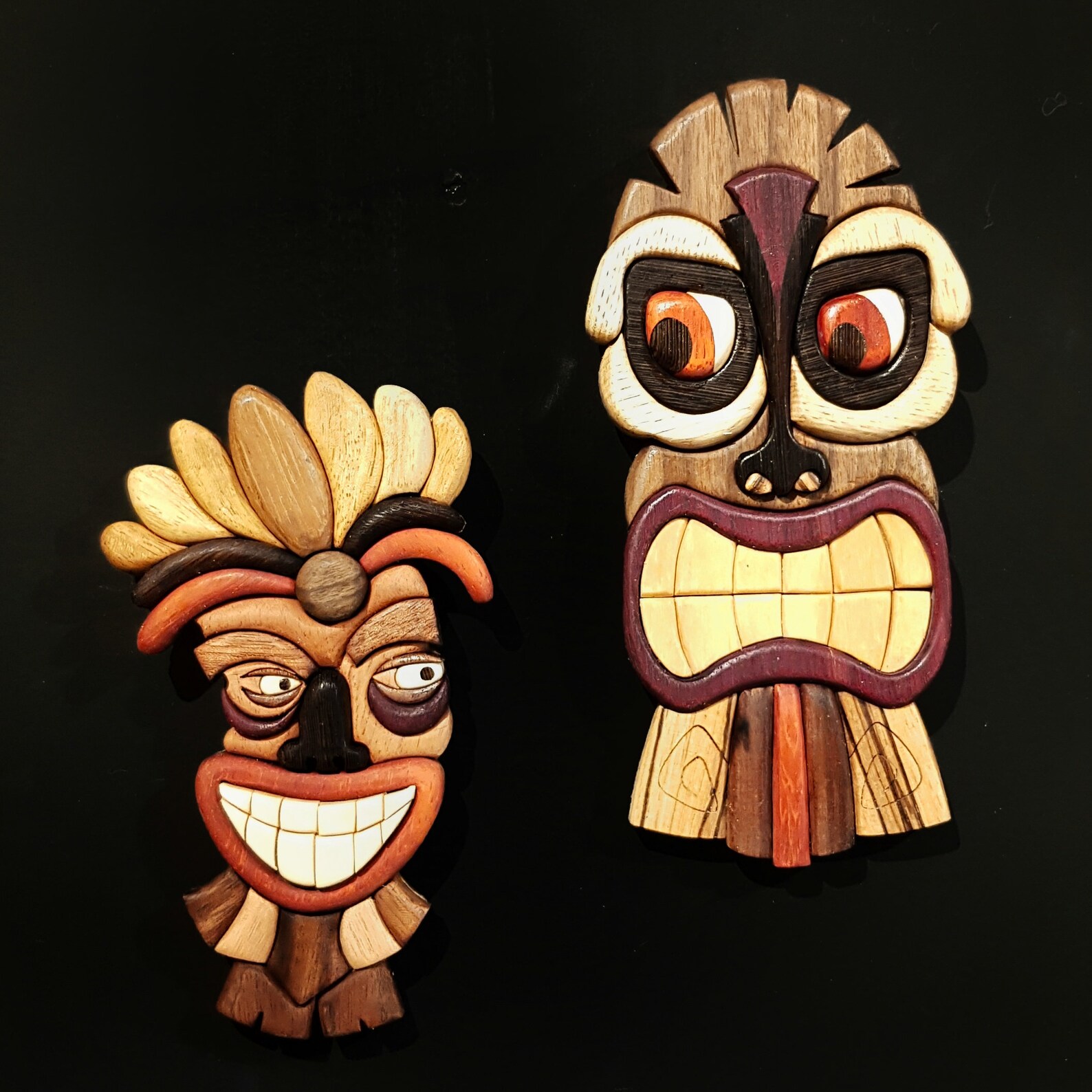 Tiki Mask Hawaiin Mask African Mask Wooden Intarsia Wall Etsy